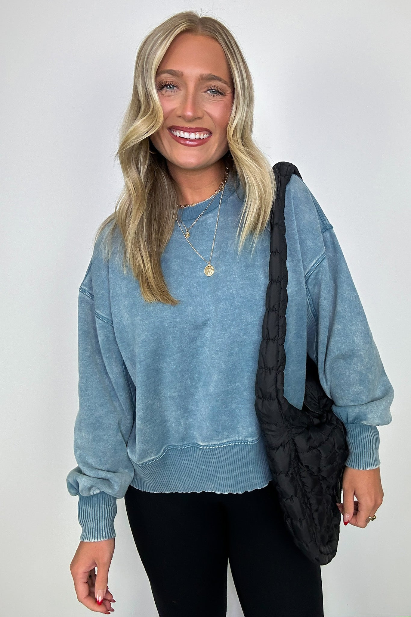 Blue Gray / S Refined Relaxation Acid Wash Pullover - BACK IN STOCK - Madison and Mallory