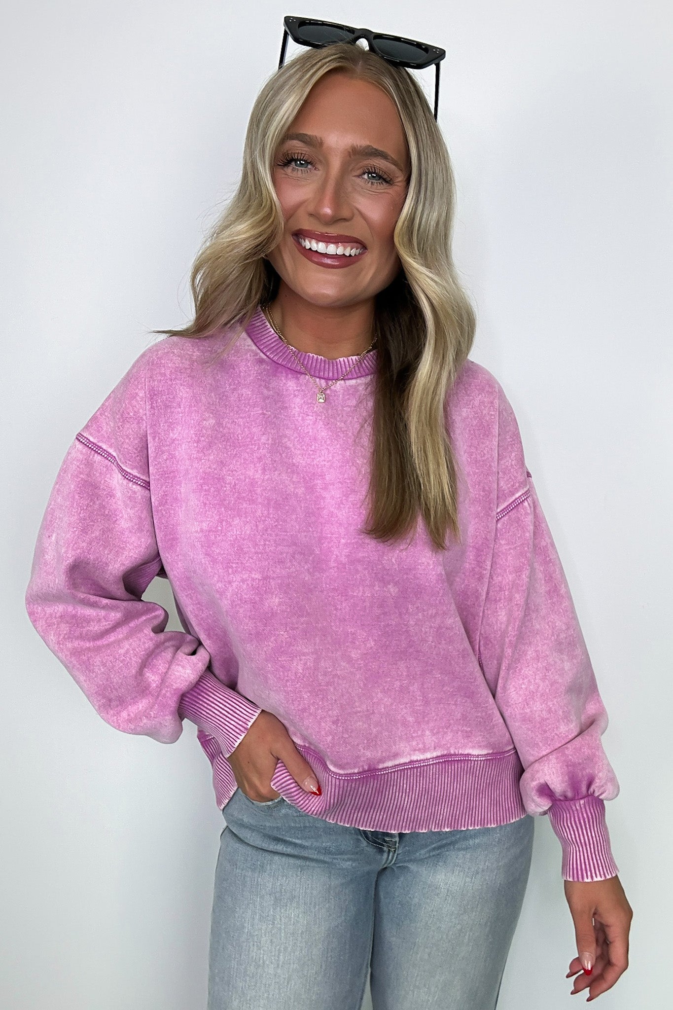 Mauve / S Refined Relaxation Acid Wash Pullover - BACK IN STOCK - Madison and Mallory