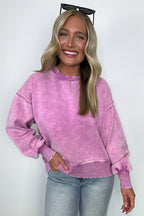 Mauve / S Refined Relaxation Acid Wash Pullover - BACK IN STOCK - Madison and Mallory