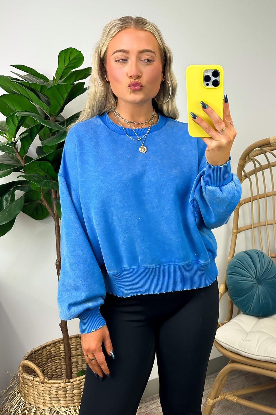 Ocean Blue / S Refined Relaxation Acid Wash Pullover - FINAL SALE - Madison and Mallory