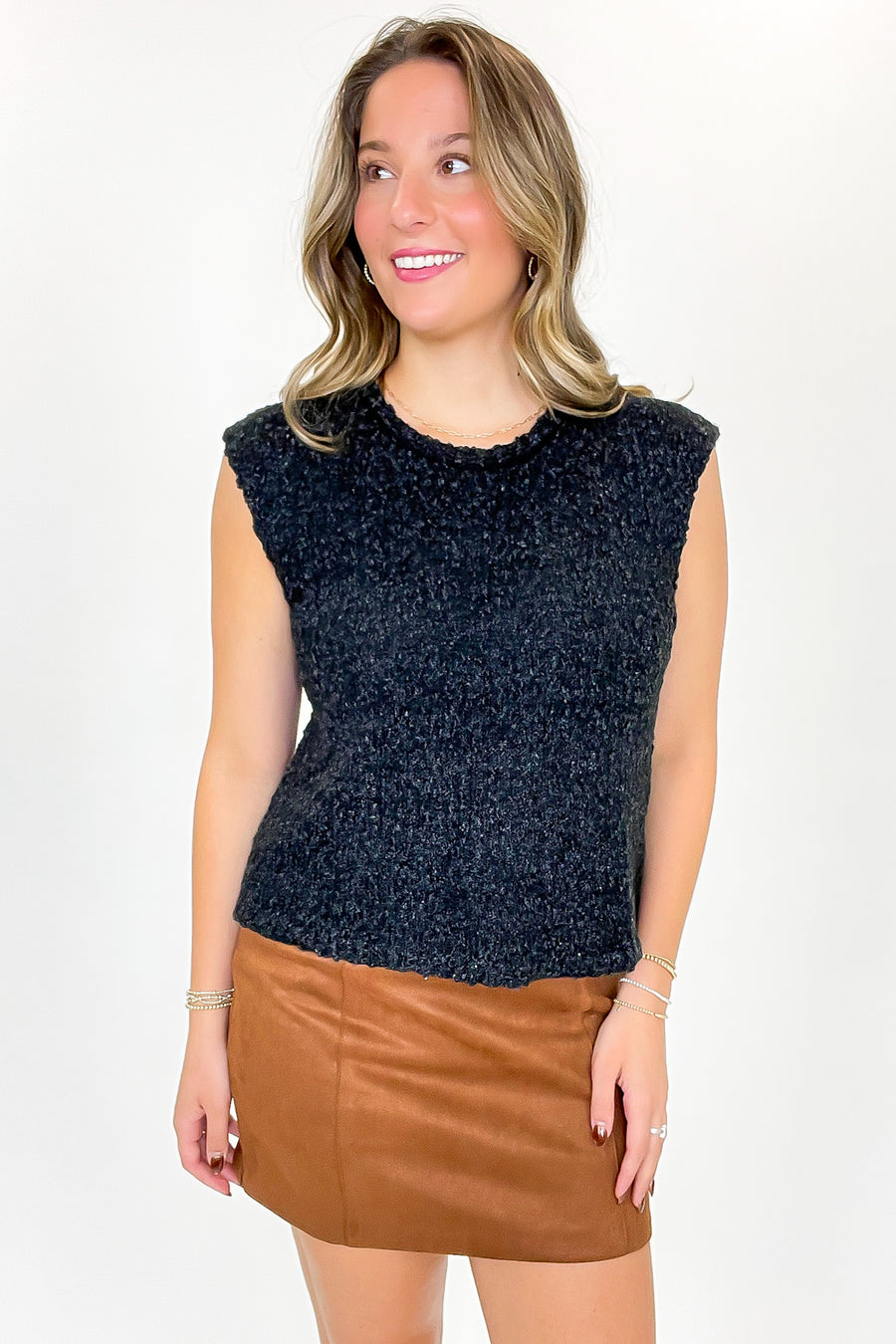 S / Black Refined Texture Boucle Knit Top - Madison and Mallory