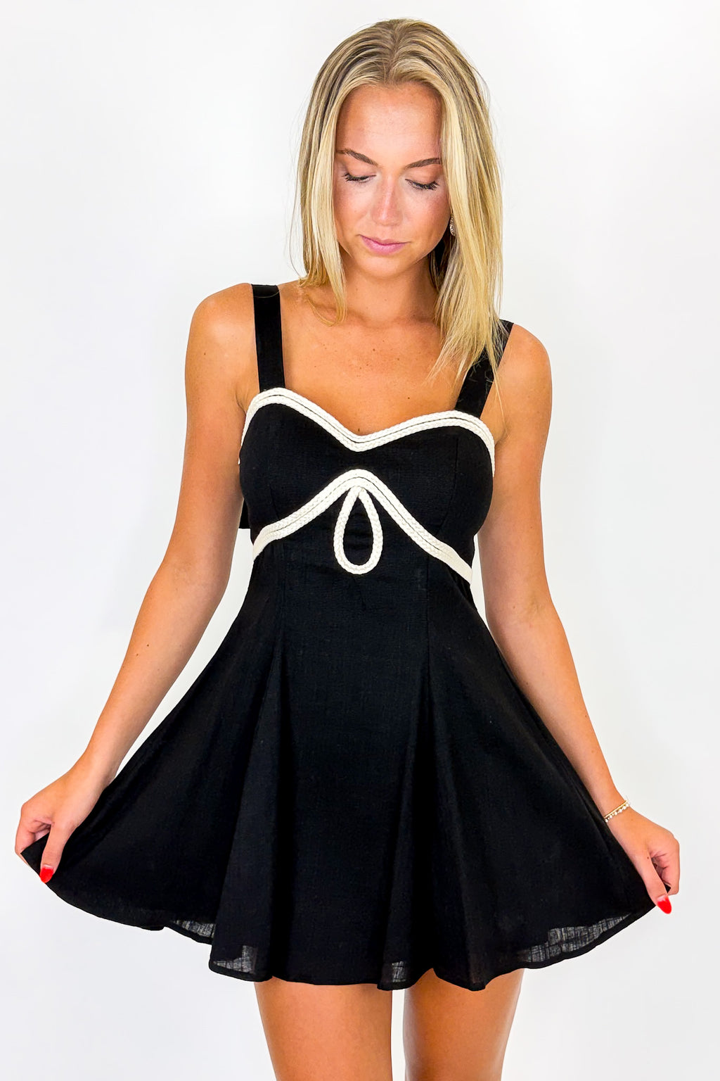 Refined Breeze Braid Trim Detail Linen Dress - Madison and Mallory