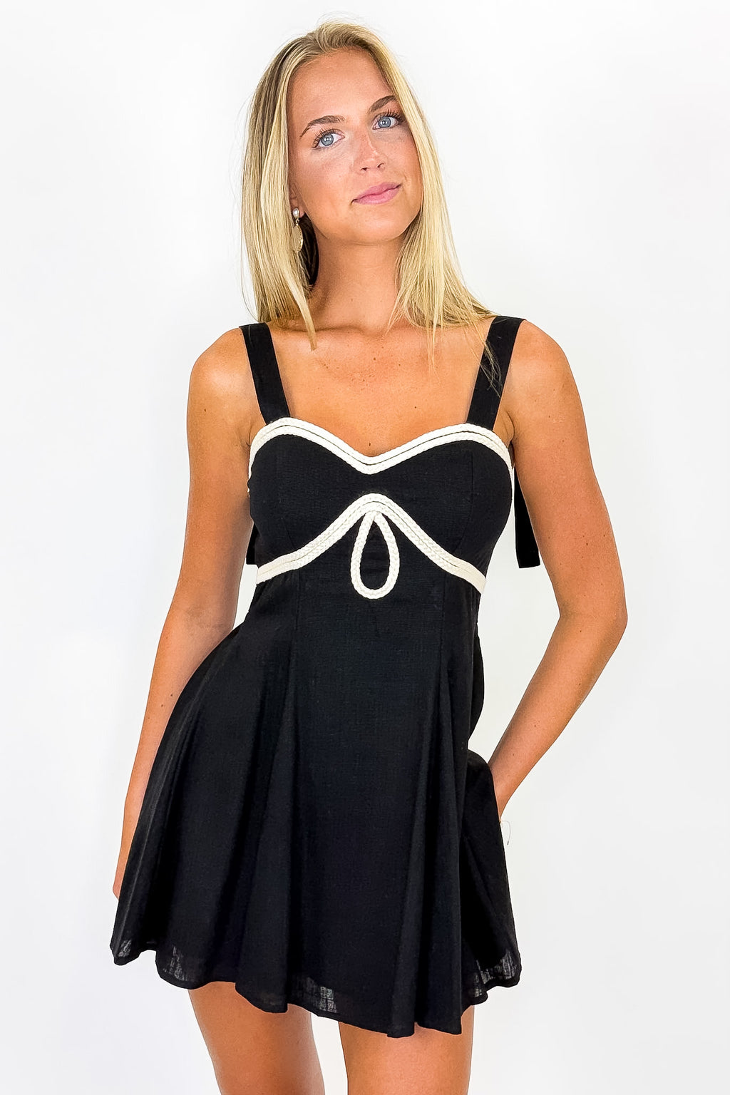 Refined Breeze Braid Trim Detail Linen Dress - Madison and Mallory