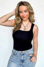 Black / S Refined Frame Square Neck Tank Top- FINAL SALE - Madison and Mallory