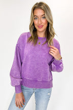 Bright Violet / S Refined Relaxation Acid Wash Pullover - Madison and Mallory