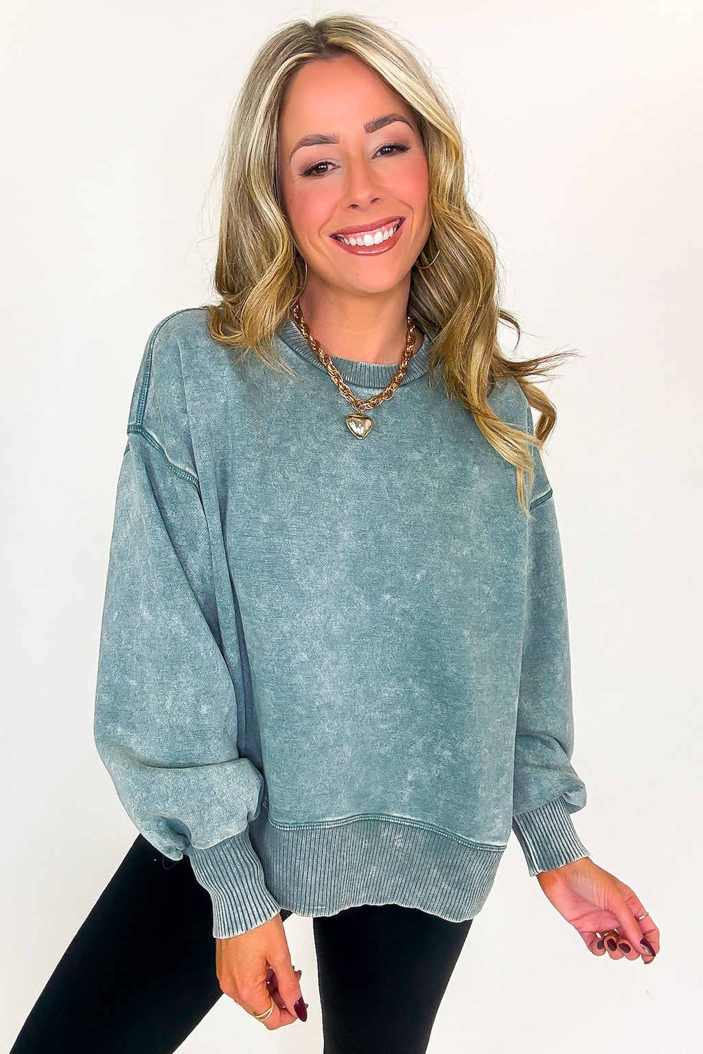 Ash Jade / S Refined Relaxation Acid Wash Pullover - Madison and Mallory