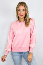 Dark Pink / S Refined Relaxation Acid Wash Pullover - BACK IN STOCK - Madison and Mallory