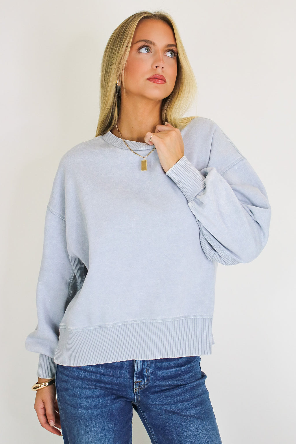 Light Gray / S Refined Relaxation Acid Wash Pullover - Madison and Mallory