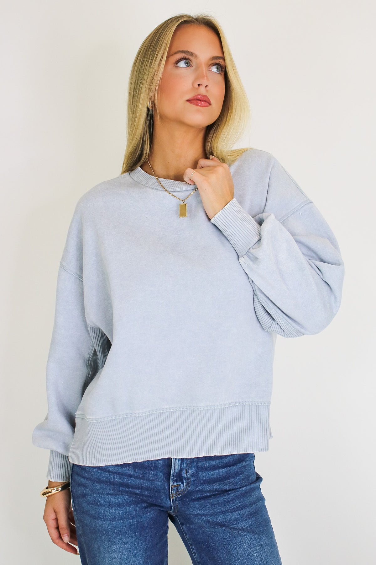Light Gray / S Refined Relaxation Acid Wash Pullover - Madison and Mallory