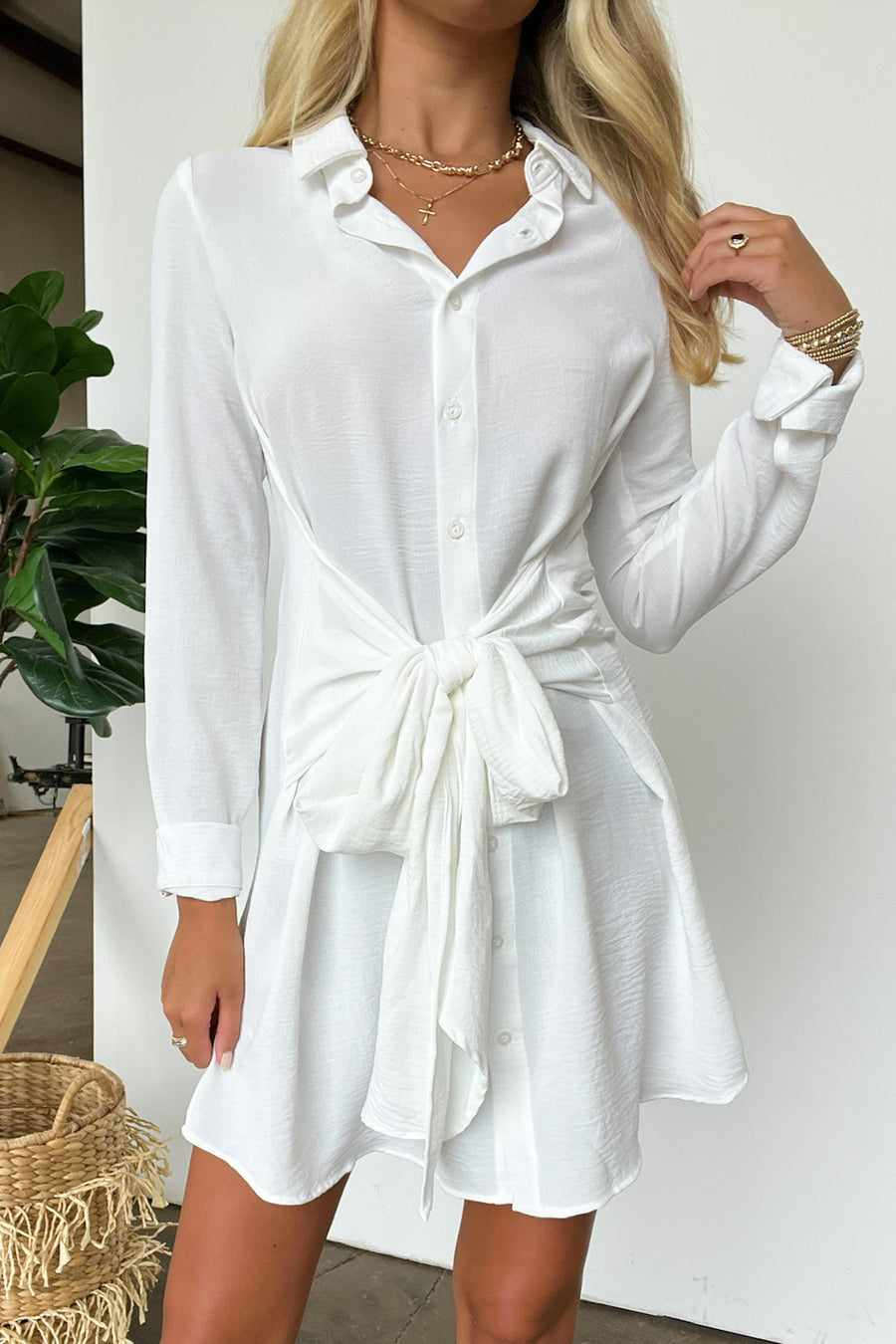  Refreshed Vibes Tie Front Button Down Dress - Madison and Mallory