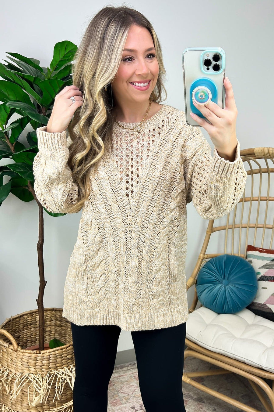 Taupe / S Relaxed Mood Cable Knit Sweater - FINAL SALE - Madison and Mallory