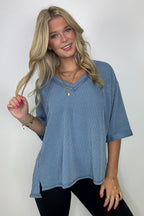 Relaxed Rhythm Corded Rib V-Neck Top - FINAL SALE - Madison and Mallory