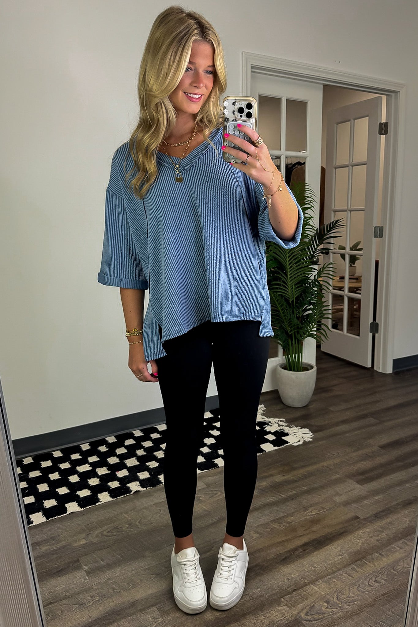 Relaxed Rhythm Corded Rib V-Neck Top - FINAL SALE - Madison and Mallory