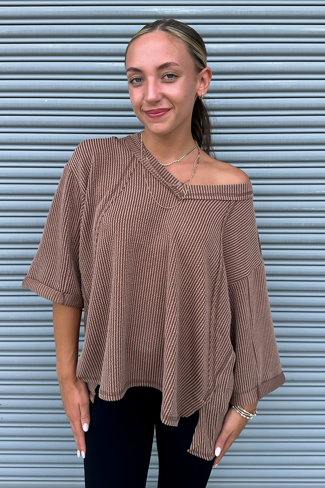 Relaxed Rhythm Corded Rib V-Neck Top - FINAL SALE · Madison + Mallory