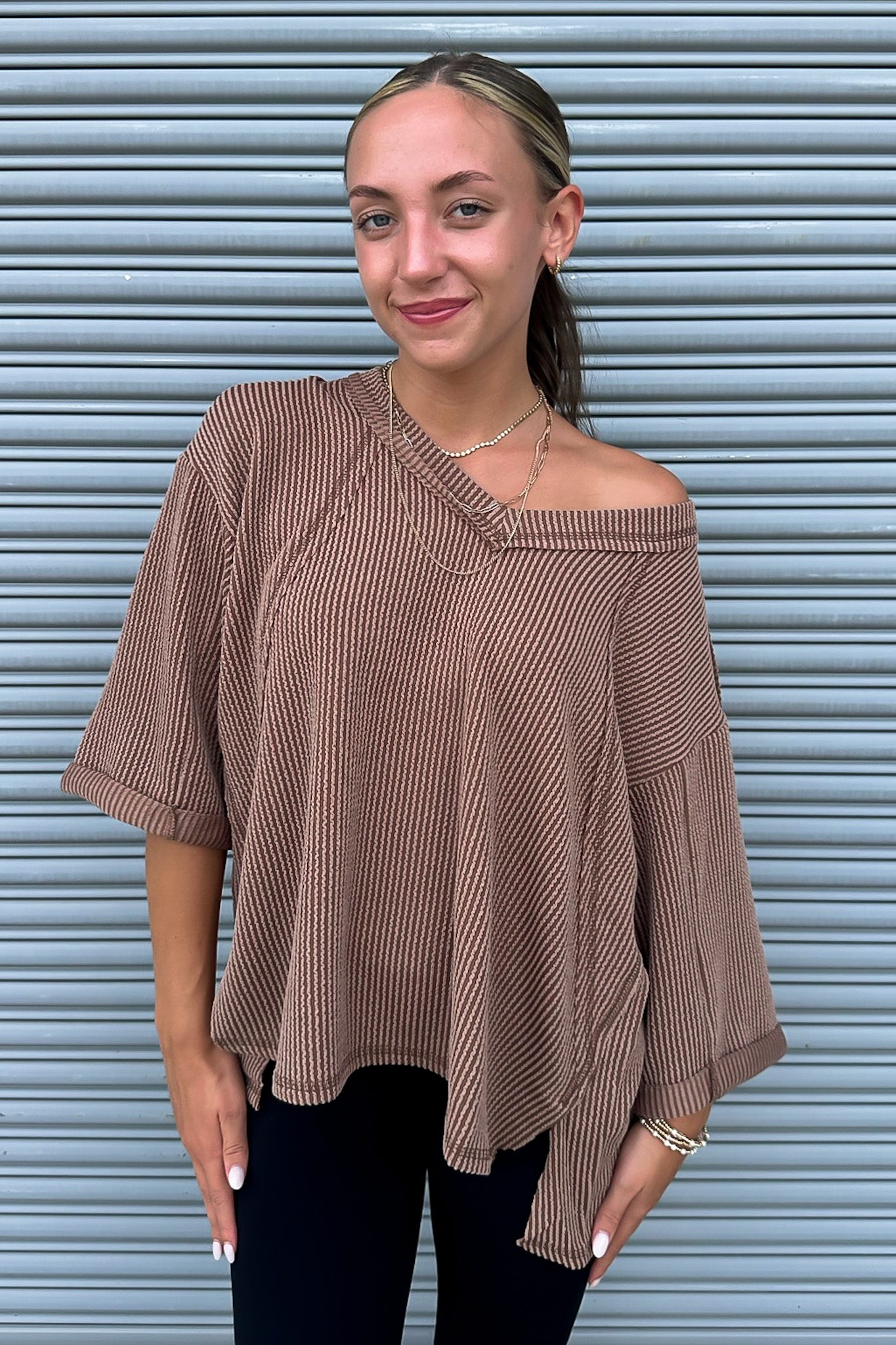 Relaxed Rhythm Corded Rib V-Neck Top - FINAL SALE - Madison and Mallory