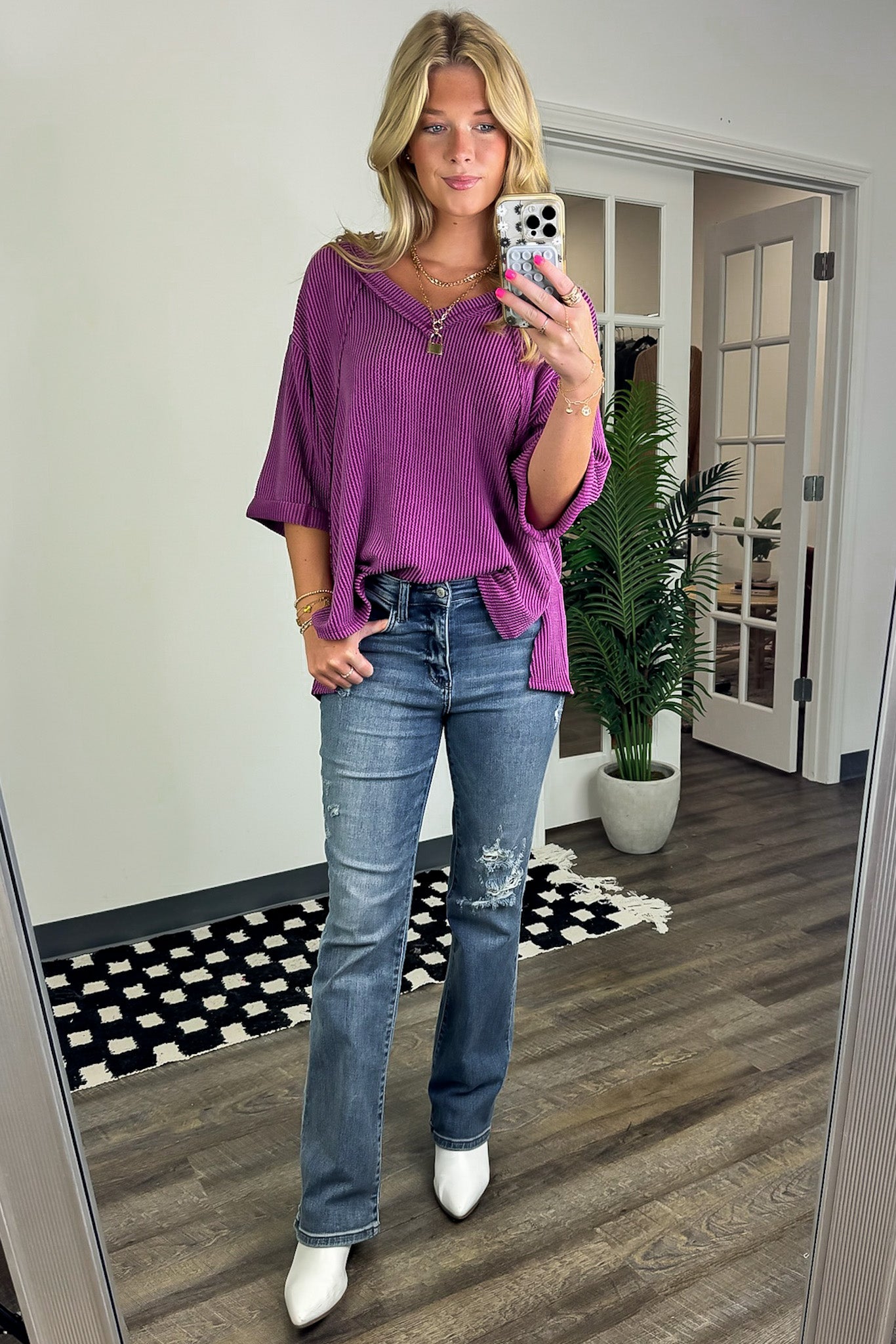 Relaxed Rhythm Corded Rib V-Neck Top - FINAL SALE - Madison and Mallory