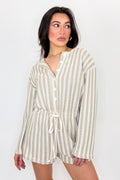 S / Sand Stripe Relaxed Attitude Knit Striped Romper - Madison and Mallory
