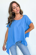 Blue / S Remi Round Neck Relaxed Top - Madison and Mallory