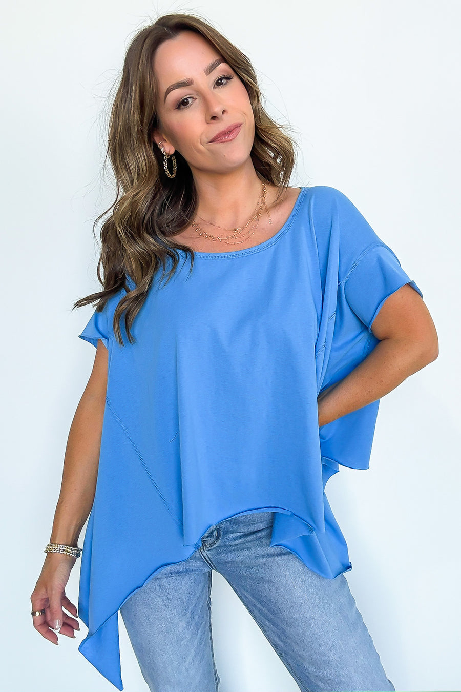 Blue / S Remi Round Neck Relaxed Top - FINAL SALE - Madison and Mallory