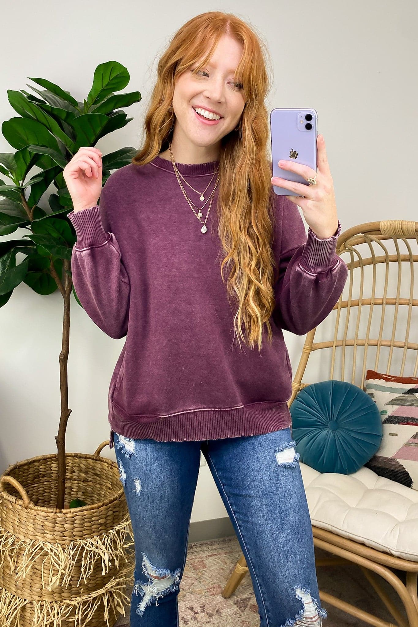  Remind Me Later Acid Wash Fleece Pullover - Madison and Mallory