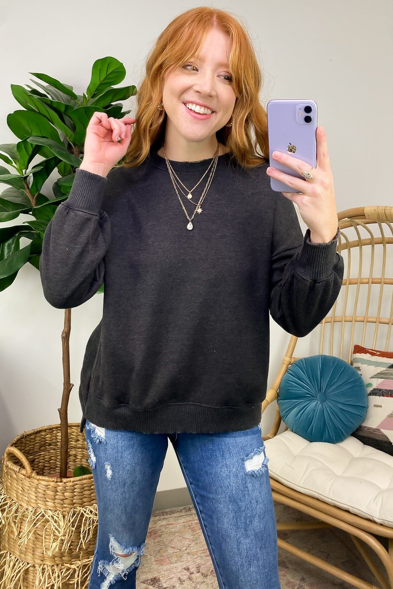 Ash Black / S Remind Me Later Acid Wash Fleece Pullover - Madison and Mallory