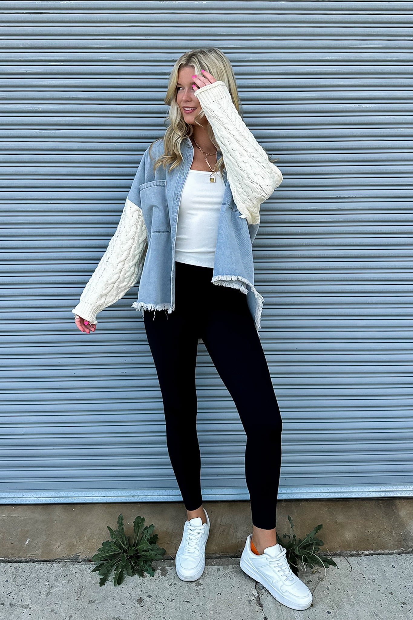  Remy Contrast Knit Denim Jacket - Madison and Mallory