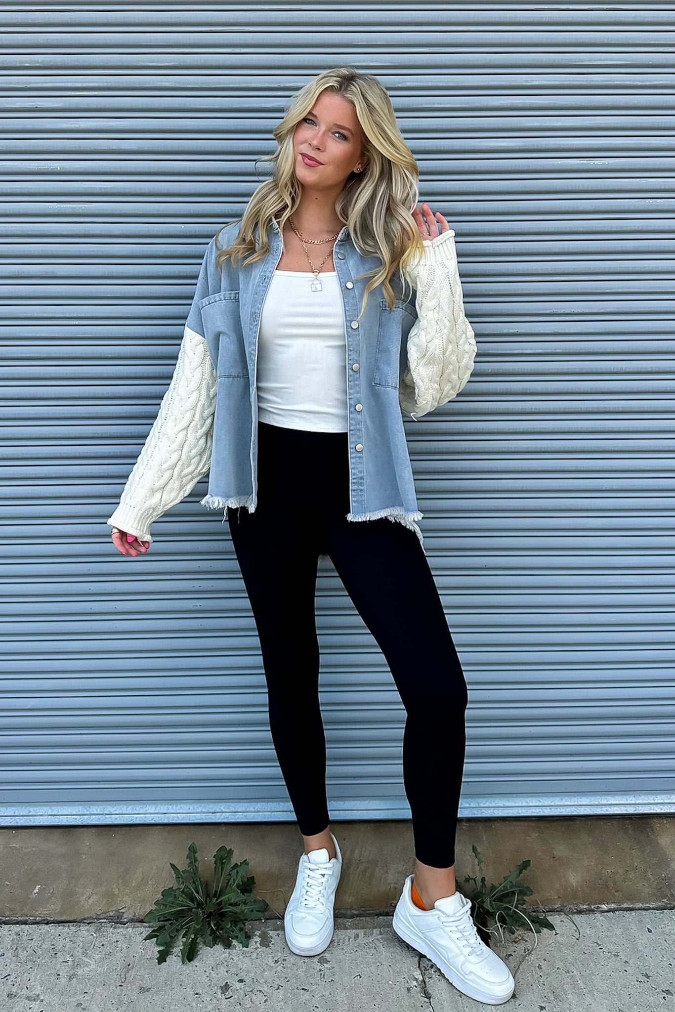  Remy Contrast Knit Denim Jacket - Madison and Mallory