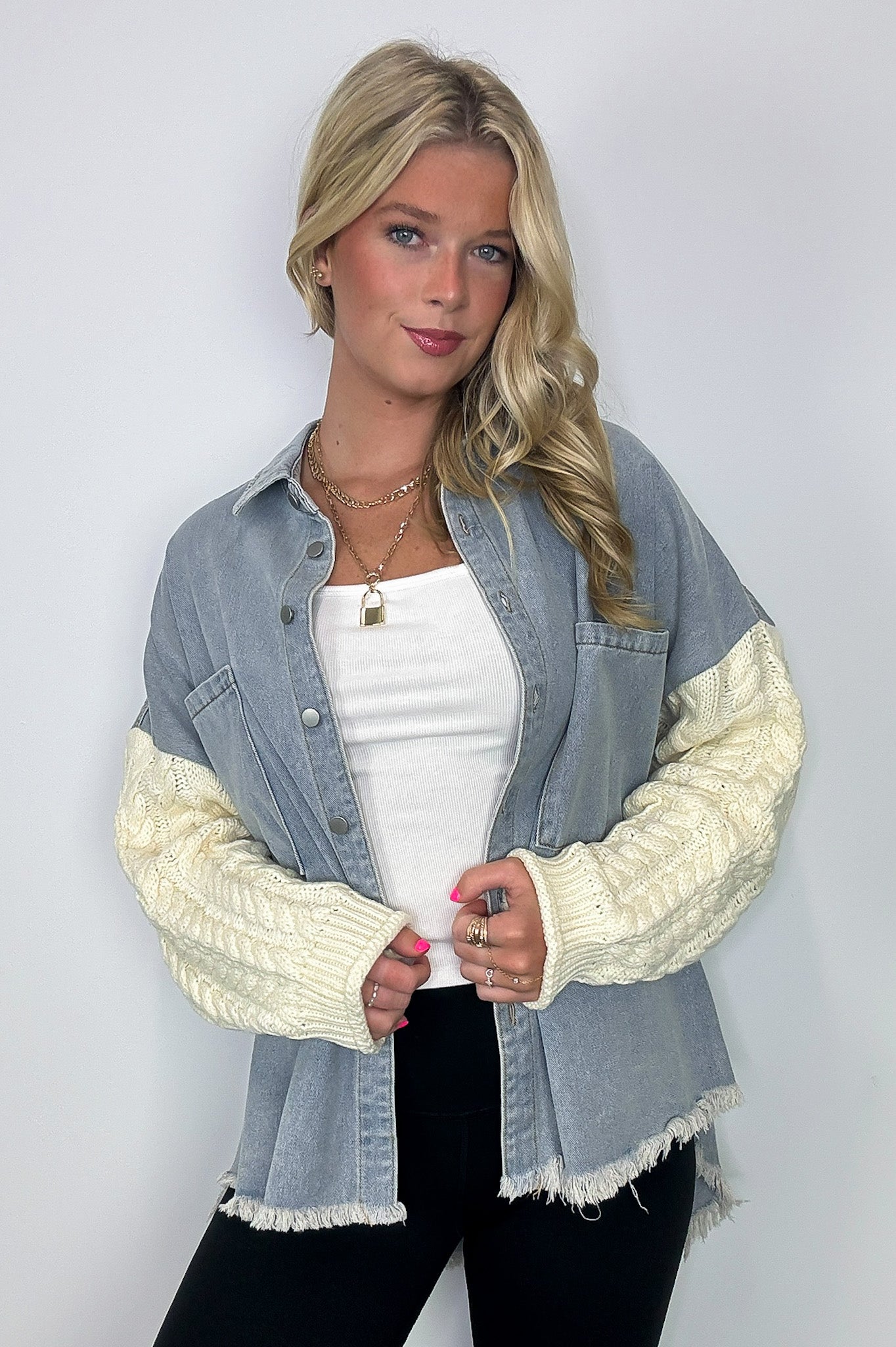  Remy Contrast Knit Denim Jacket - Madison and Mallory