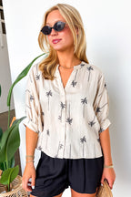 Resort Rhythm Draped Embroidered Palm Tree Top - Madison and Mallory
