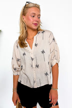 Resort Rhythm Draped Embroidered Palm Tree Top - Madison and Mallory