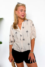 Resort Rhythm Draped Embroidered Palm Tree Top - Madison and Mallory