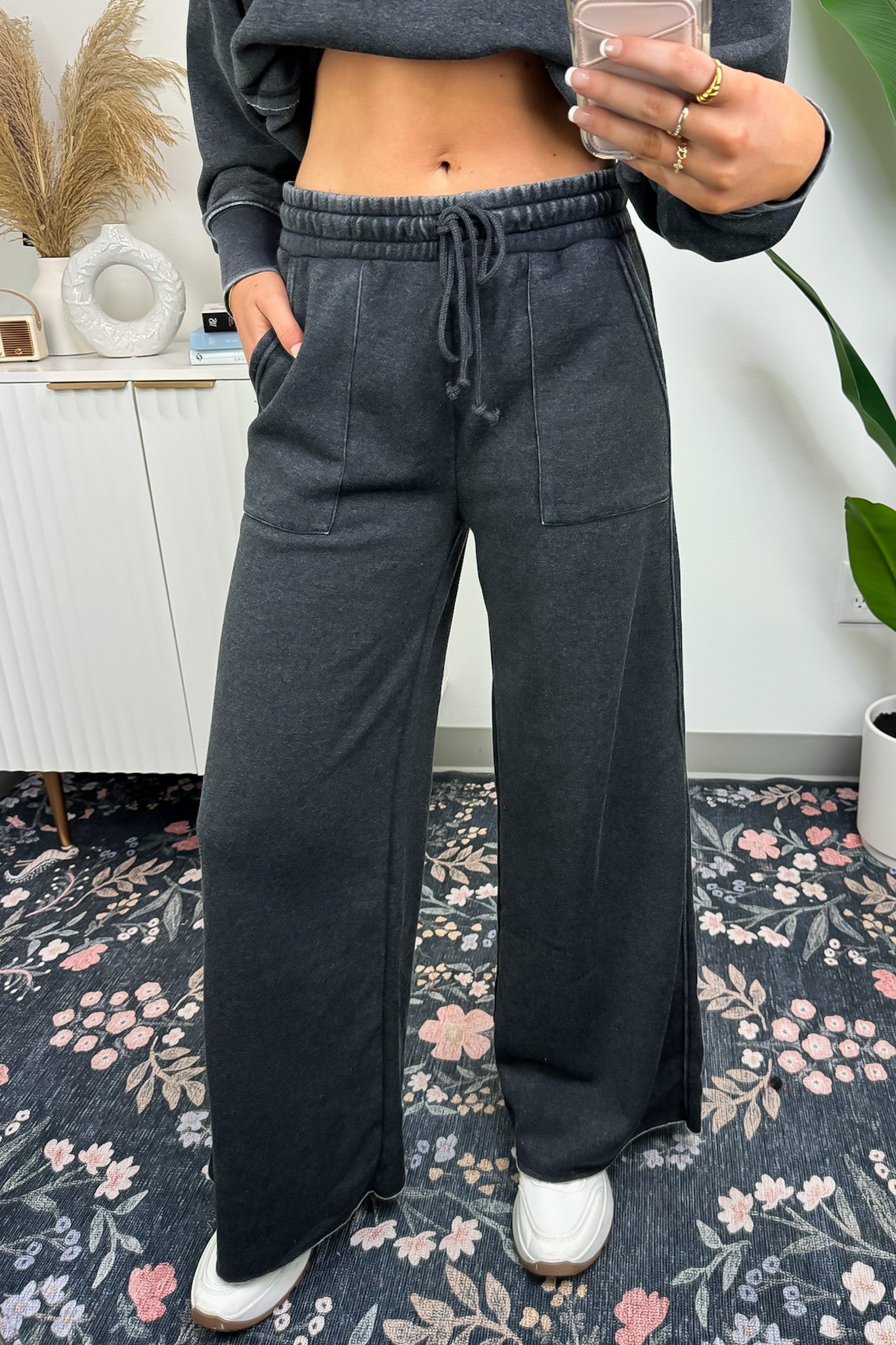 Black / S Rest Day High Rise Wide Leg Drawstring Pants - Madison and Mallory