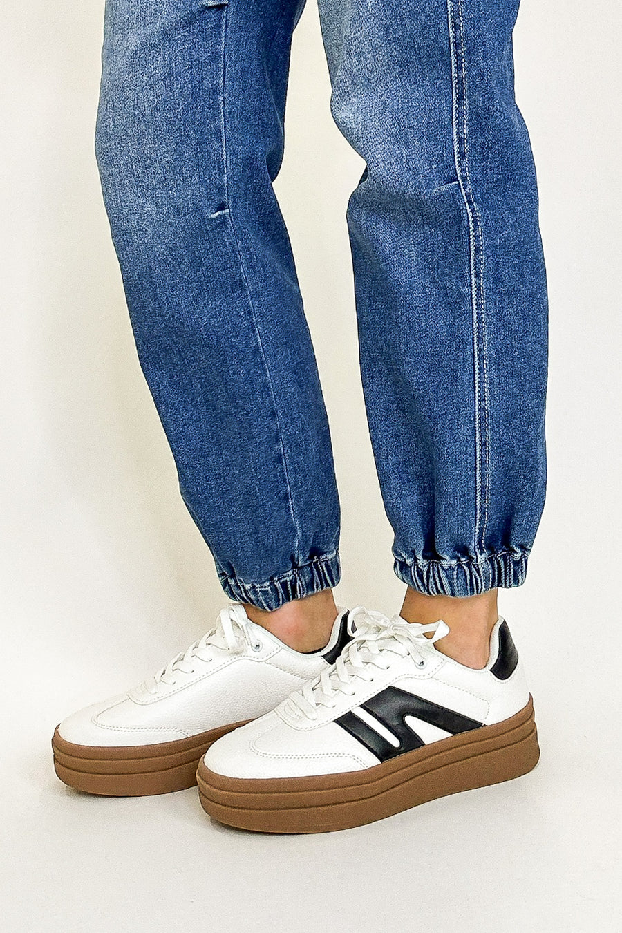 5 / White/Black Retro Rise Color Block Platform Sneakers - Madison and Mallory