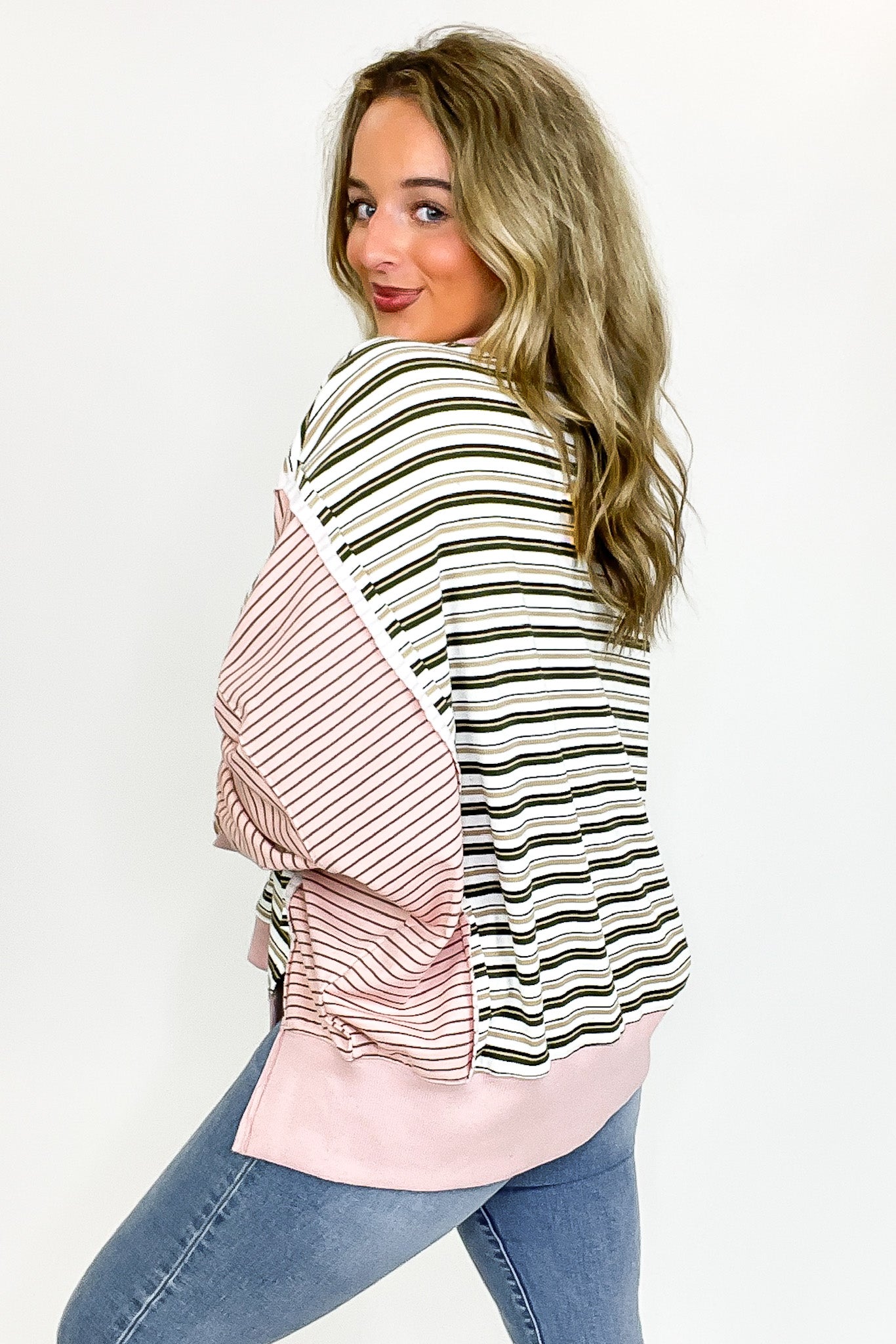 Reverse Vibe Stripe Mixed Cut Edge Top - Madison and Mallory