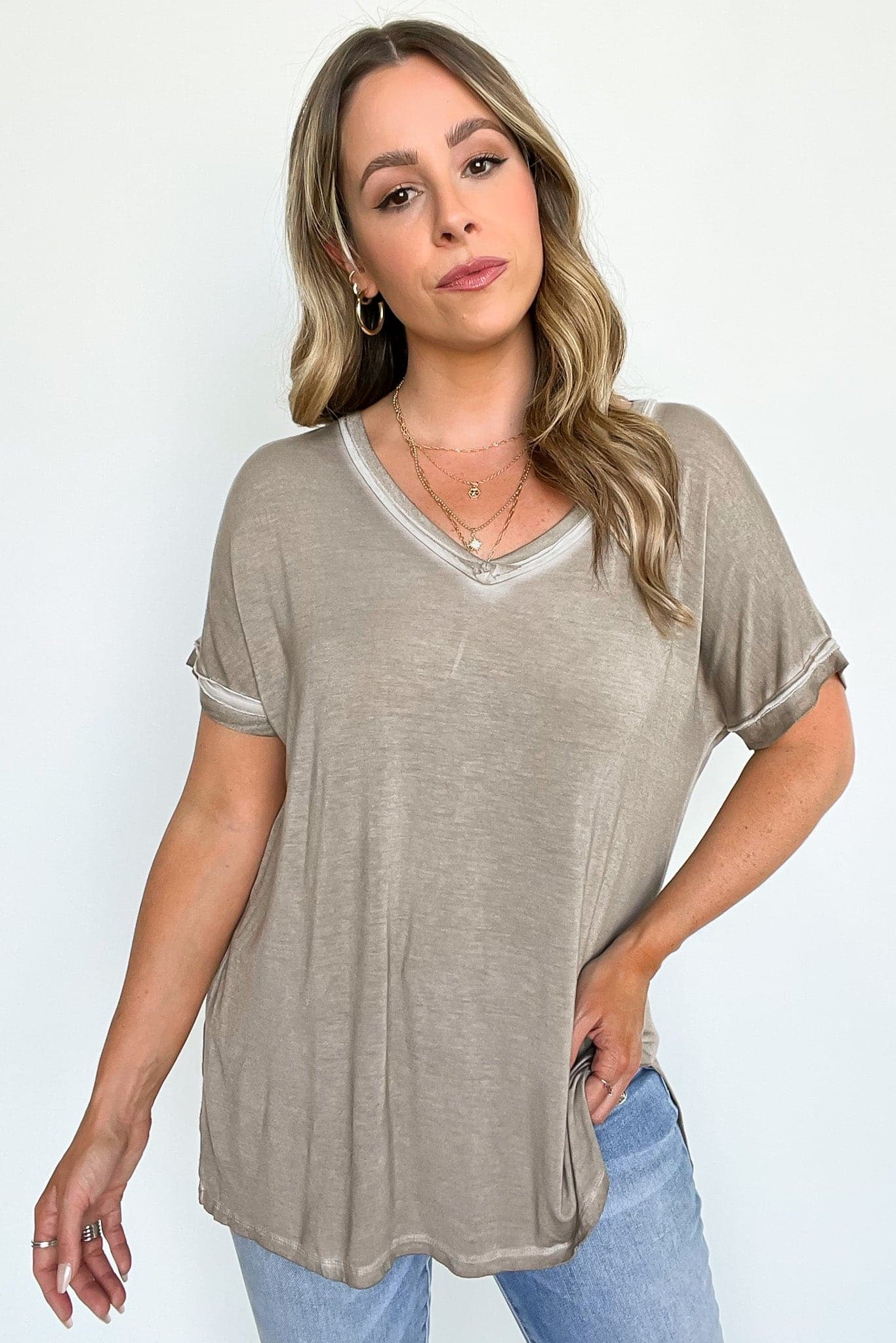  Rezah Mineral Washed V-Neck Top - BACK IN STOCK - Madison and Mallory