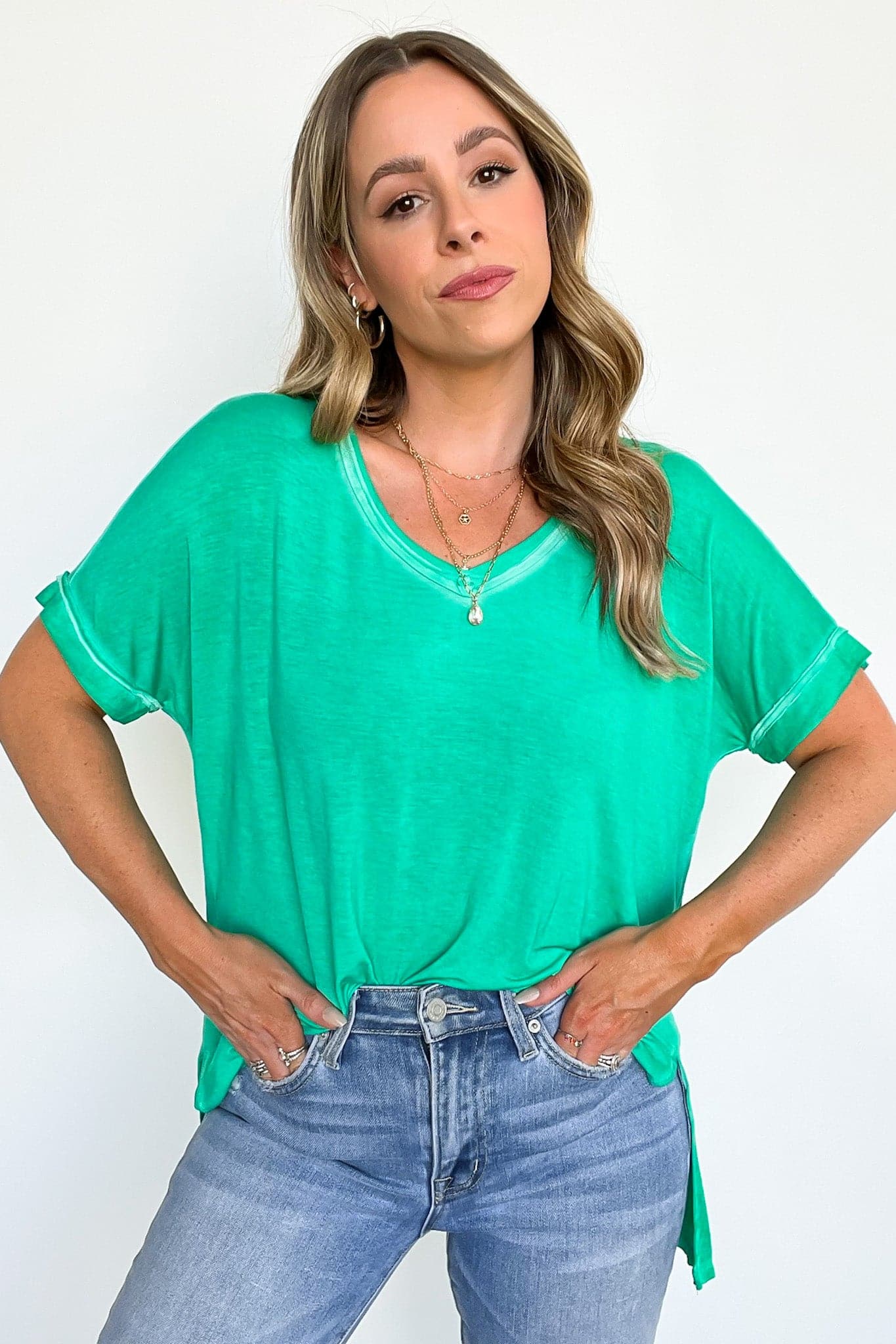  Rezah Mineral Washed V-Neck Top - BACK IN STOCK - Madison and Mallory