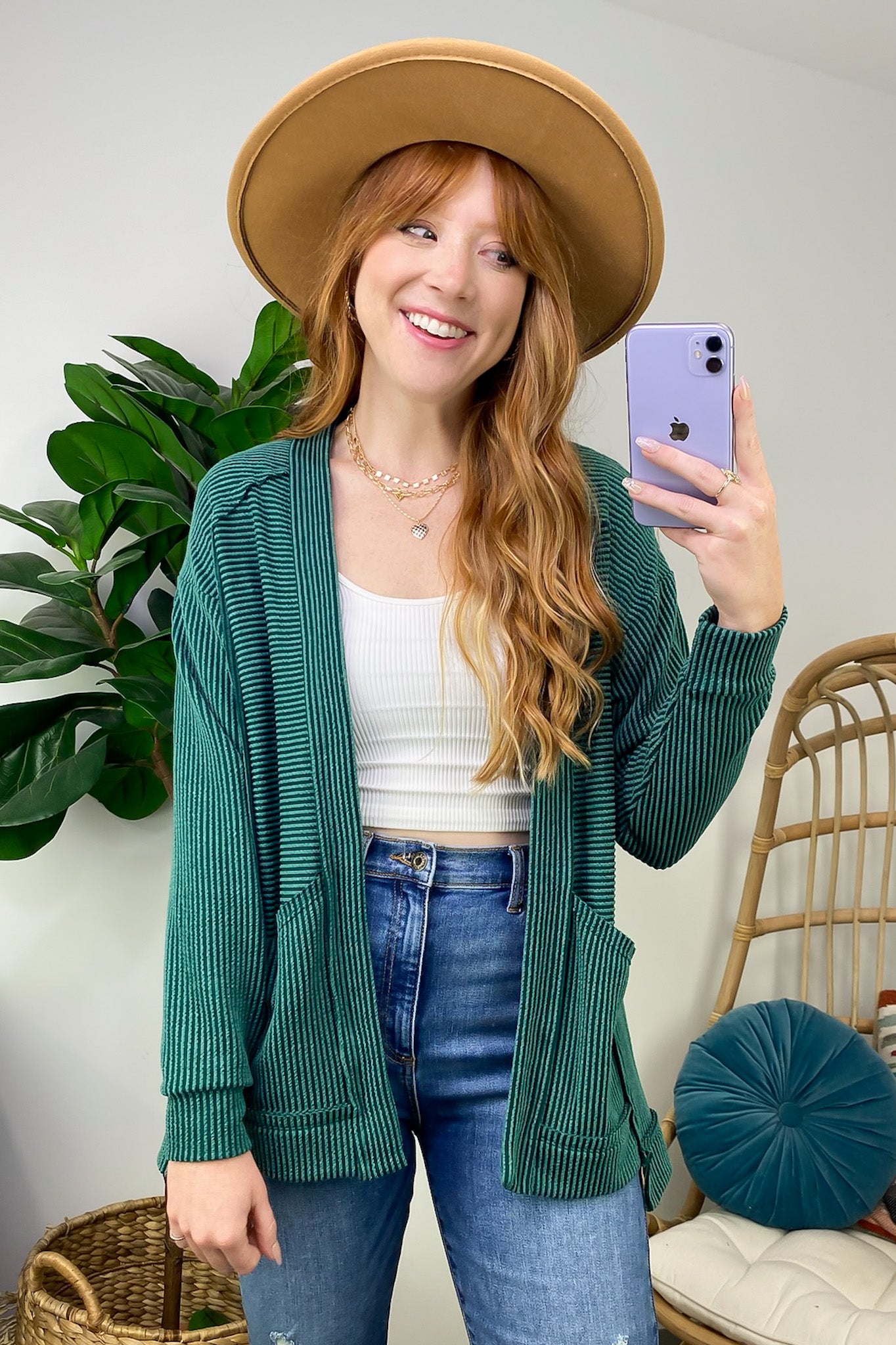 Hunter Green / S Rhena Ribbed Knit Pocket Cardigan - BACK IN STOCK - Madison and Mallory
