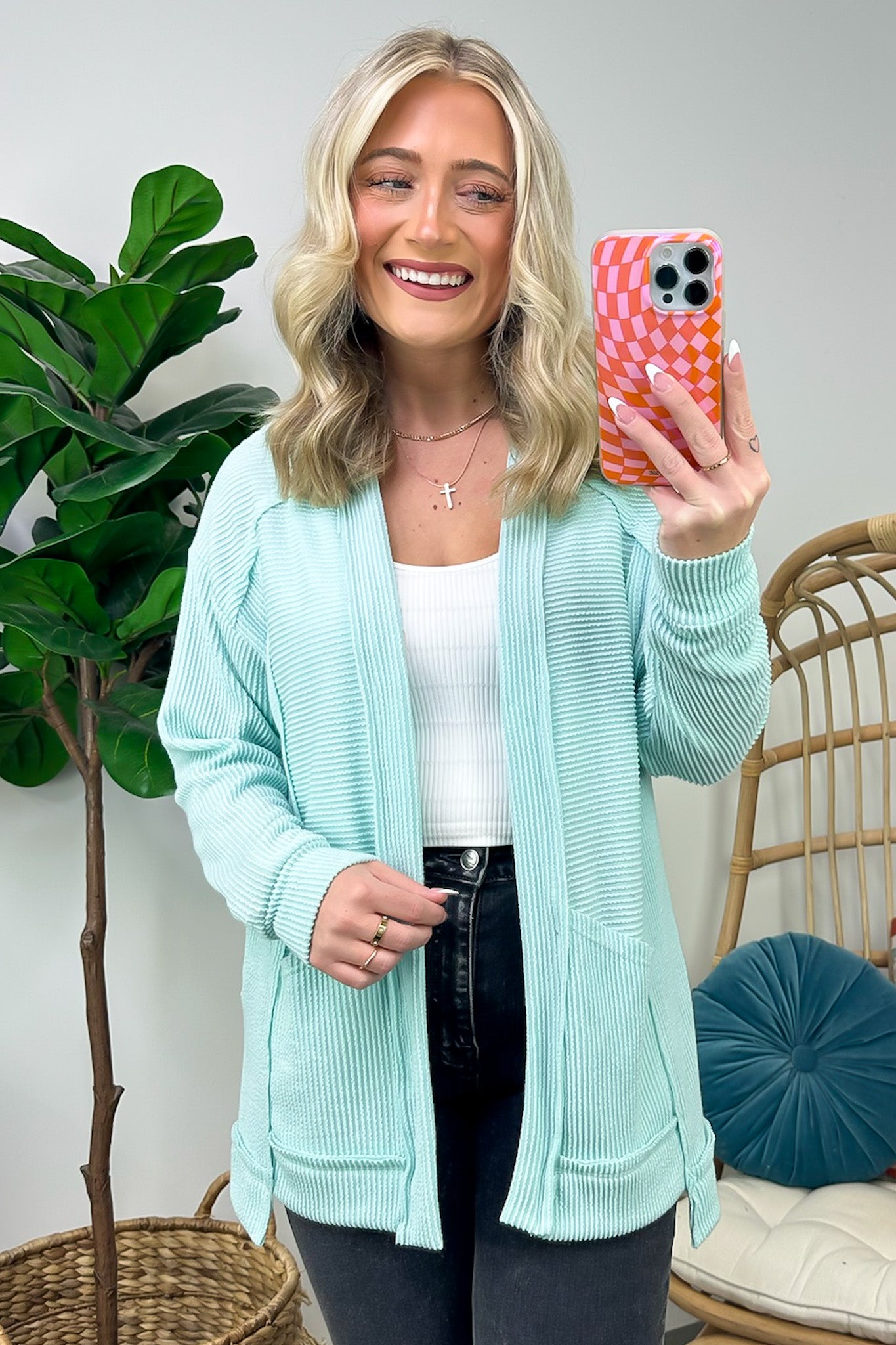 Light Blue / S Rhena Ribbed Knit Pocket Cardigan - BACK IN STOCK - Madison and Mallory