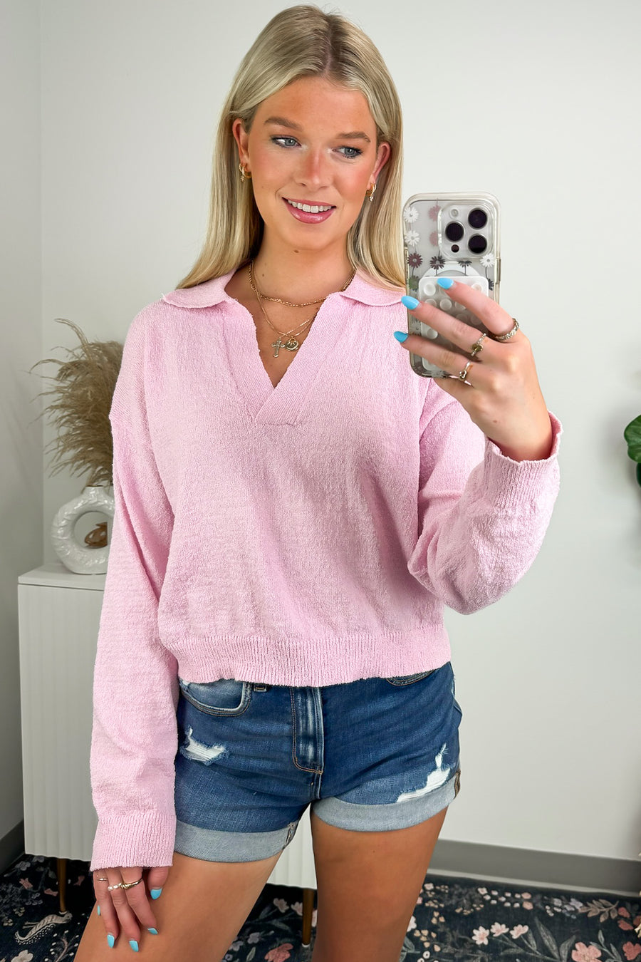  Rhianne Collared Drop Shoulder Knit Top - Madison and Mallory