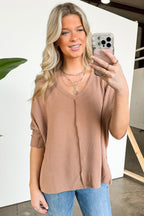 Mocha / SM Rhysa Textured Knit V-Neck Top - FINAL SALE - Madison and Mallory