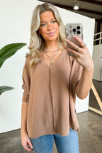 Rhysa Textured Knit V-Neck Top - FINAL SALE - Madison and Mallory