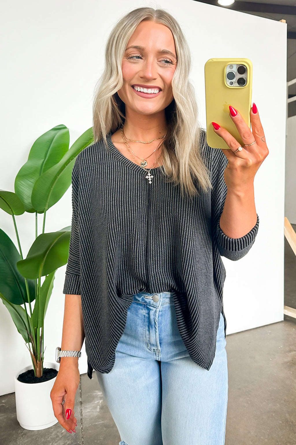 Rhysa Textured Knit V-Neck Top - FINAL SALE - Madison and Mallory