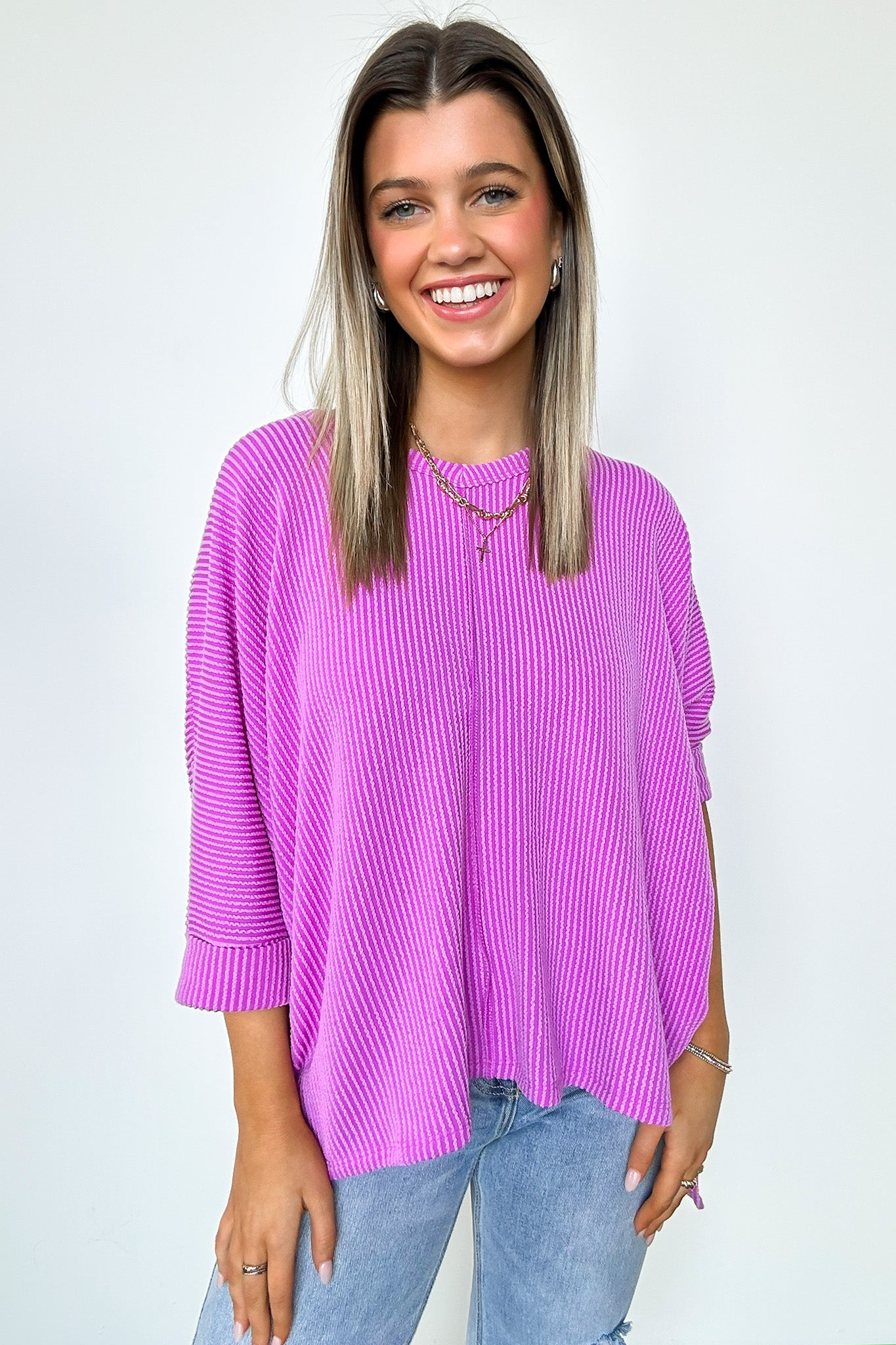 Rhysa Textured Knit V-Neck Top - FINAL SALE - Madison and Mallory
