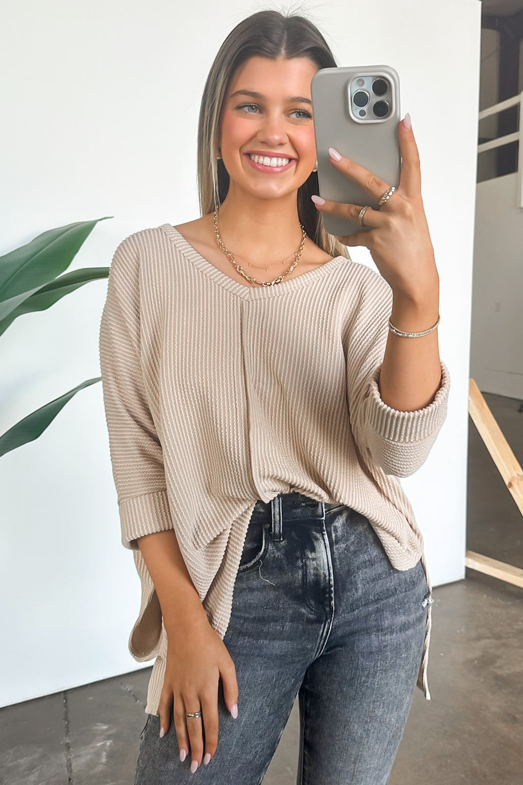 Rhysa Textured Knit V-Neck Top - FINAL SALE - Madison and Mallory