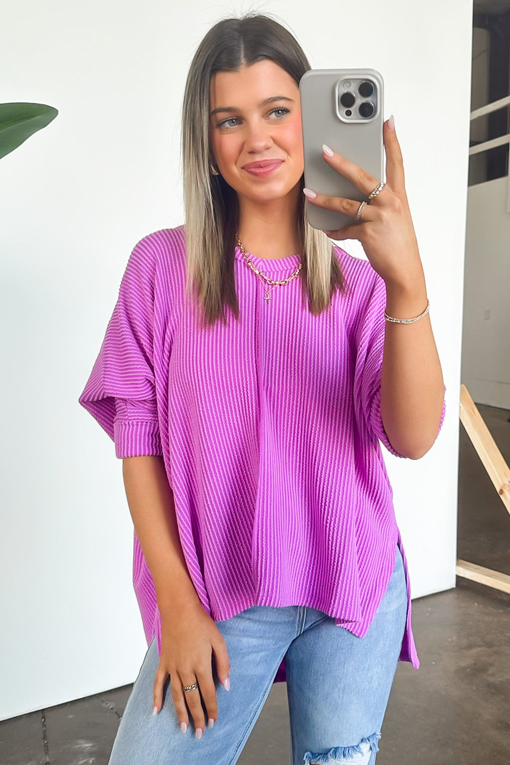 Spring Violet / SM Rhysa Textured Knit V-Neck Top - FINAL SALE - Madison and Mallory