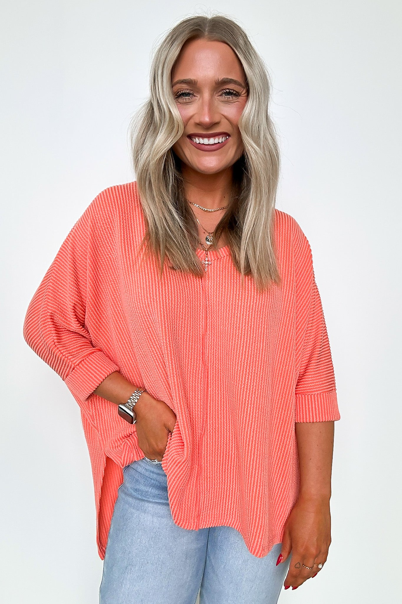 Rhysa Textured Knit V-Neck Top - FINAL SALE - Madison and Mallory