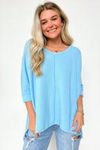 Spring Blue / SM Rhysa Textured Knit V-Neck Top - FINAL SALE - Madison and Mallory