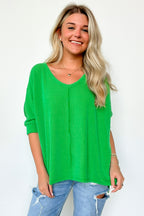 Kelly Green / SM Rhysa Textured Knit V-Neck Top - FINAL SALE - Madison and Mallory