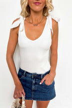 Ribbon Muse Ribbed Bow Detail Tank Top - Madison and Mallory