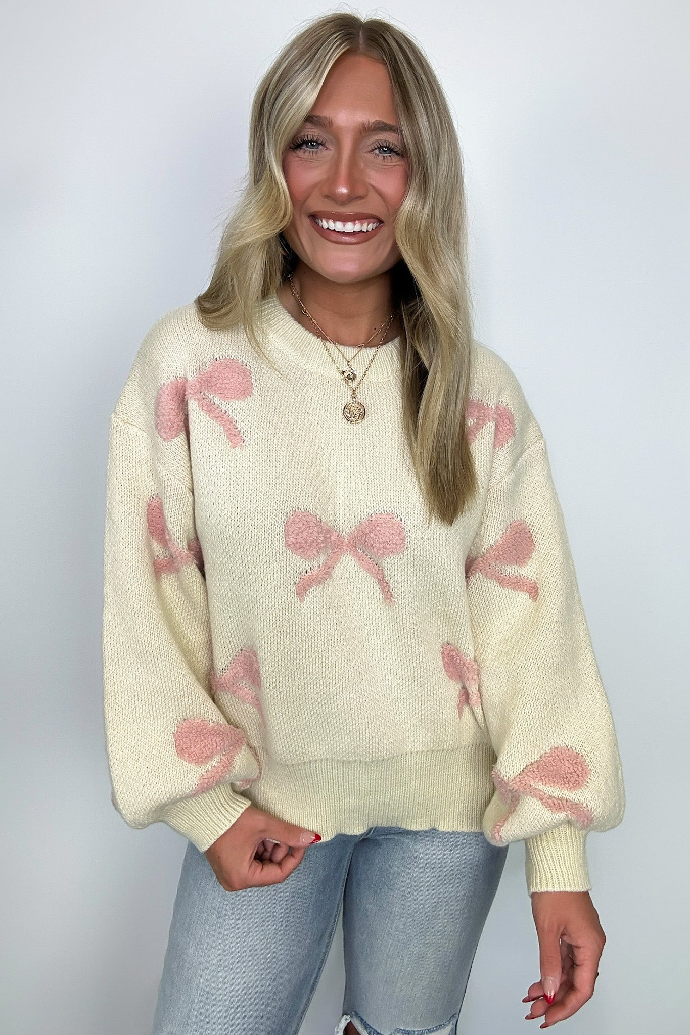  Ribbons and Bows Oversized Knit Sweater - Madison and Mallory